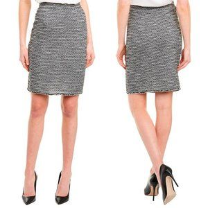 MAX STUDIO Black White Tweed Pencil Embroidered Trim‎ Skirt Sz S